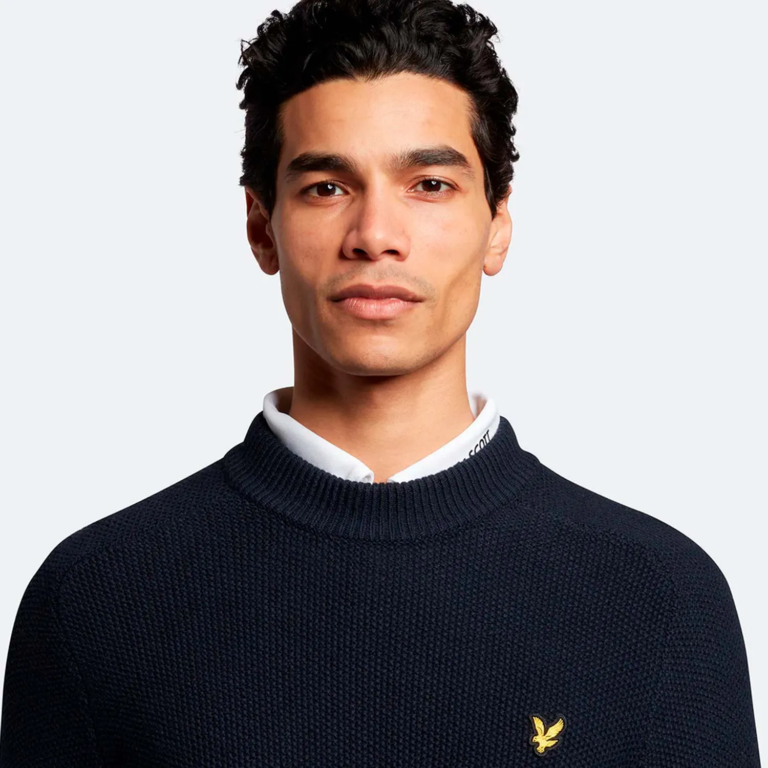 Lyle & Scott Seed Stitch Mock Neck Pullover - Dark Navy