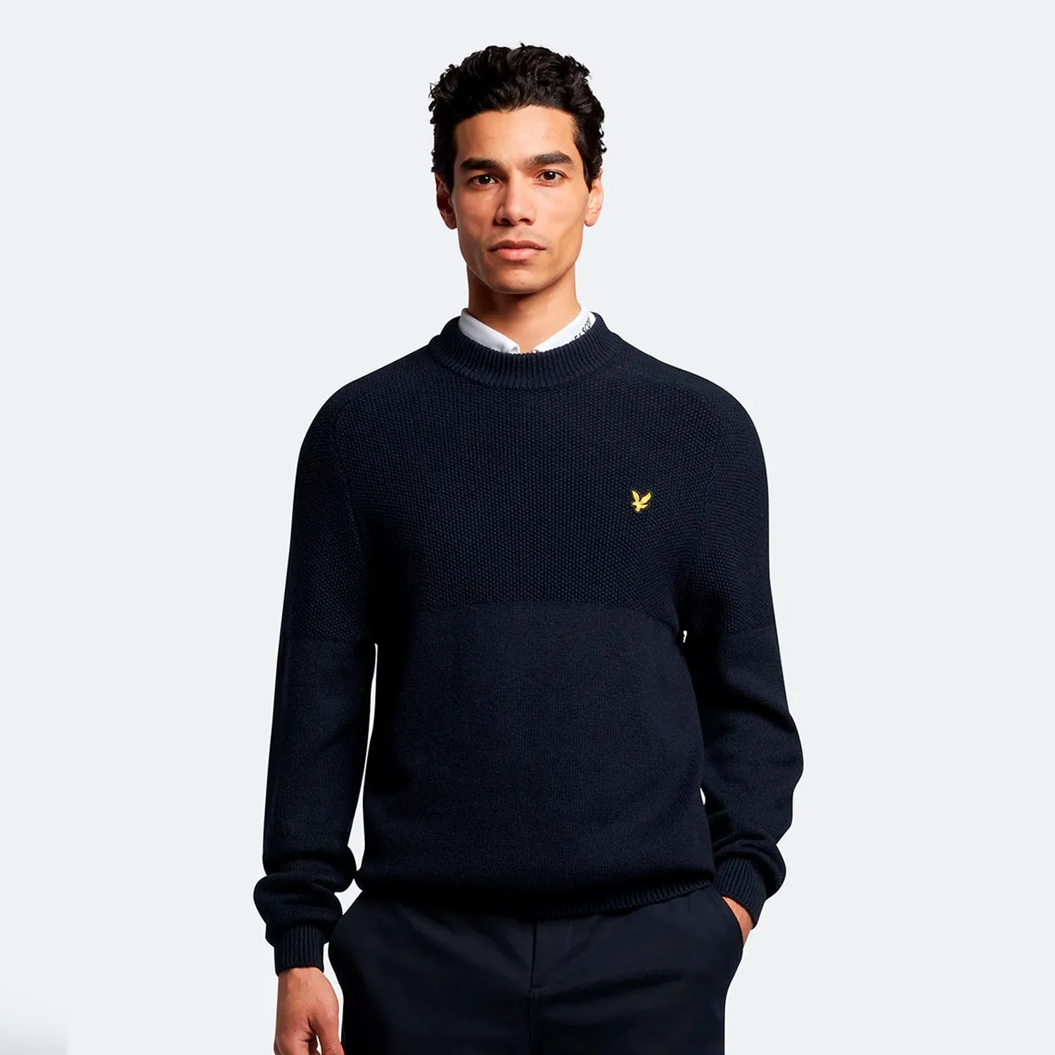 Lyle & Scott Seed Stitch Mock Neck Pullover - Dark Navy