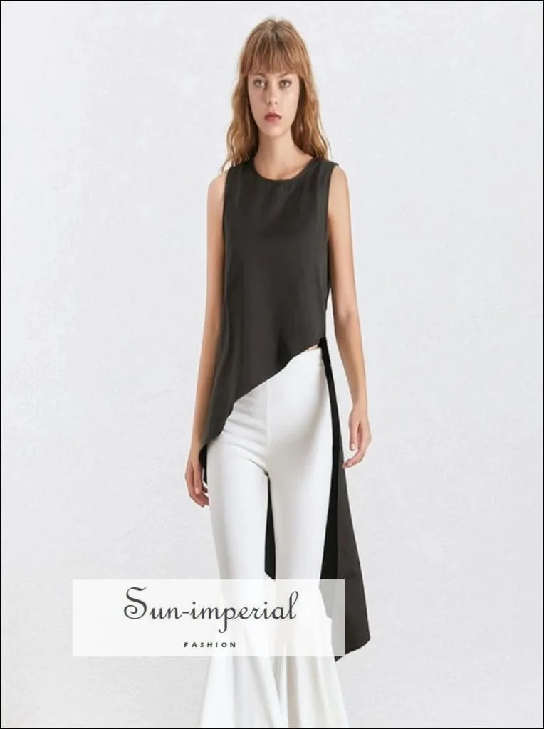 Mackenzie top - Summer Chiffon Women Shirt O Neck Sleeveless off Shoulder Asymmetrical Solid Blouse