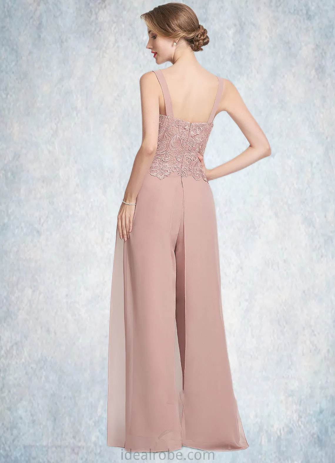 Meghan Jumpsuit/Pantsuit Square Neckline Floor-Length Chiffon Lace Mother of the Bride Dress STK126P0014828