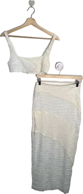 Meshki White Textured Crop Top and Skirt Set UK 6