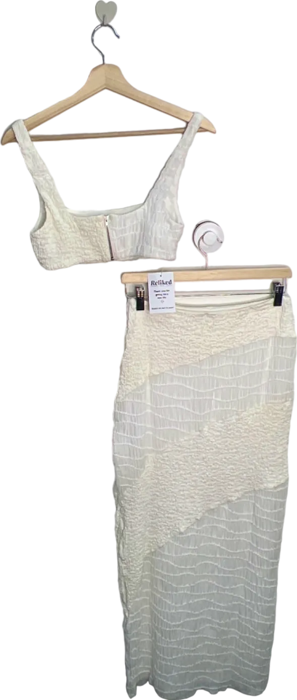 Meshki White Textured Crop Top and Skirt Set UK 6