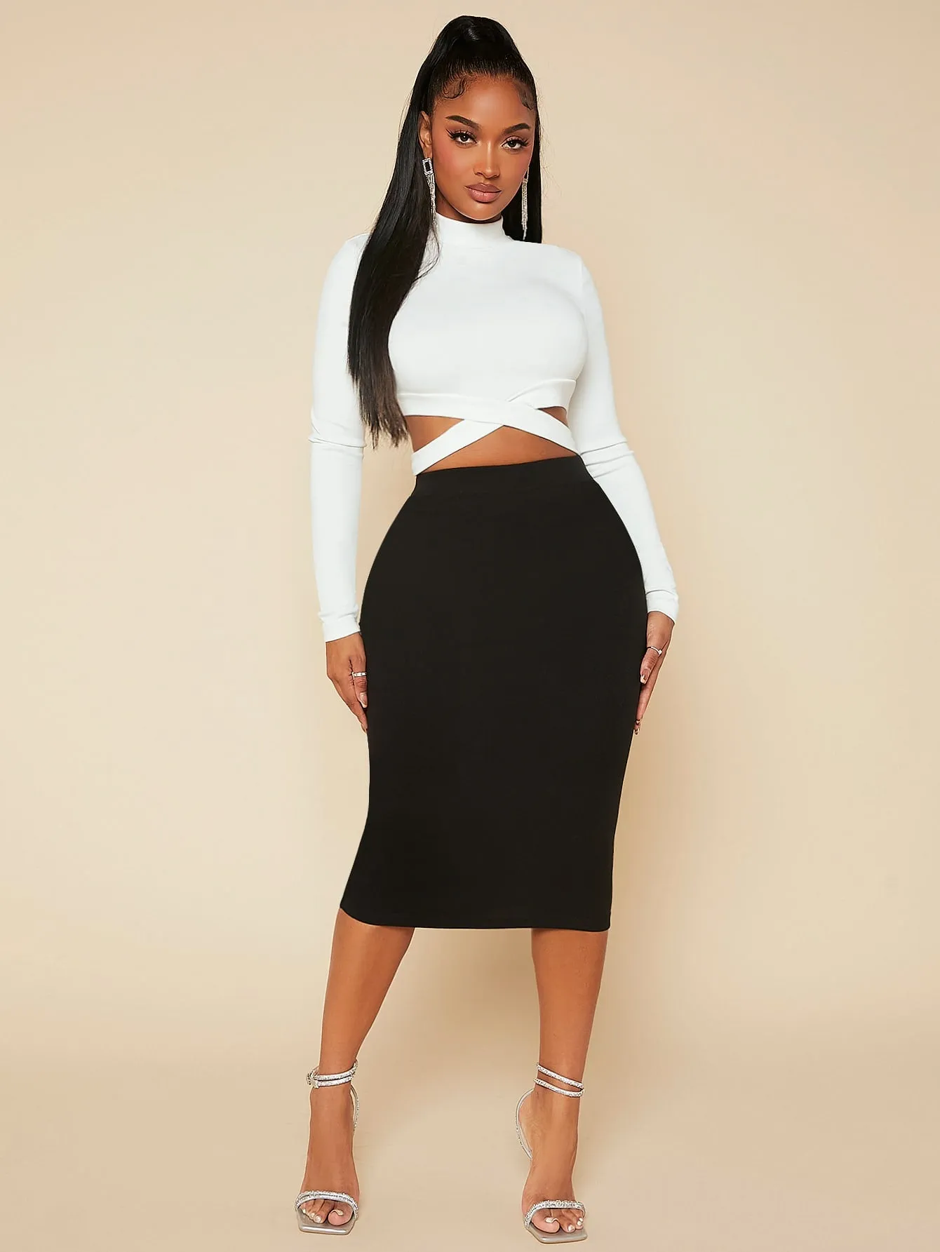 Mock Neck Criss Cross Crop Top