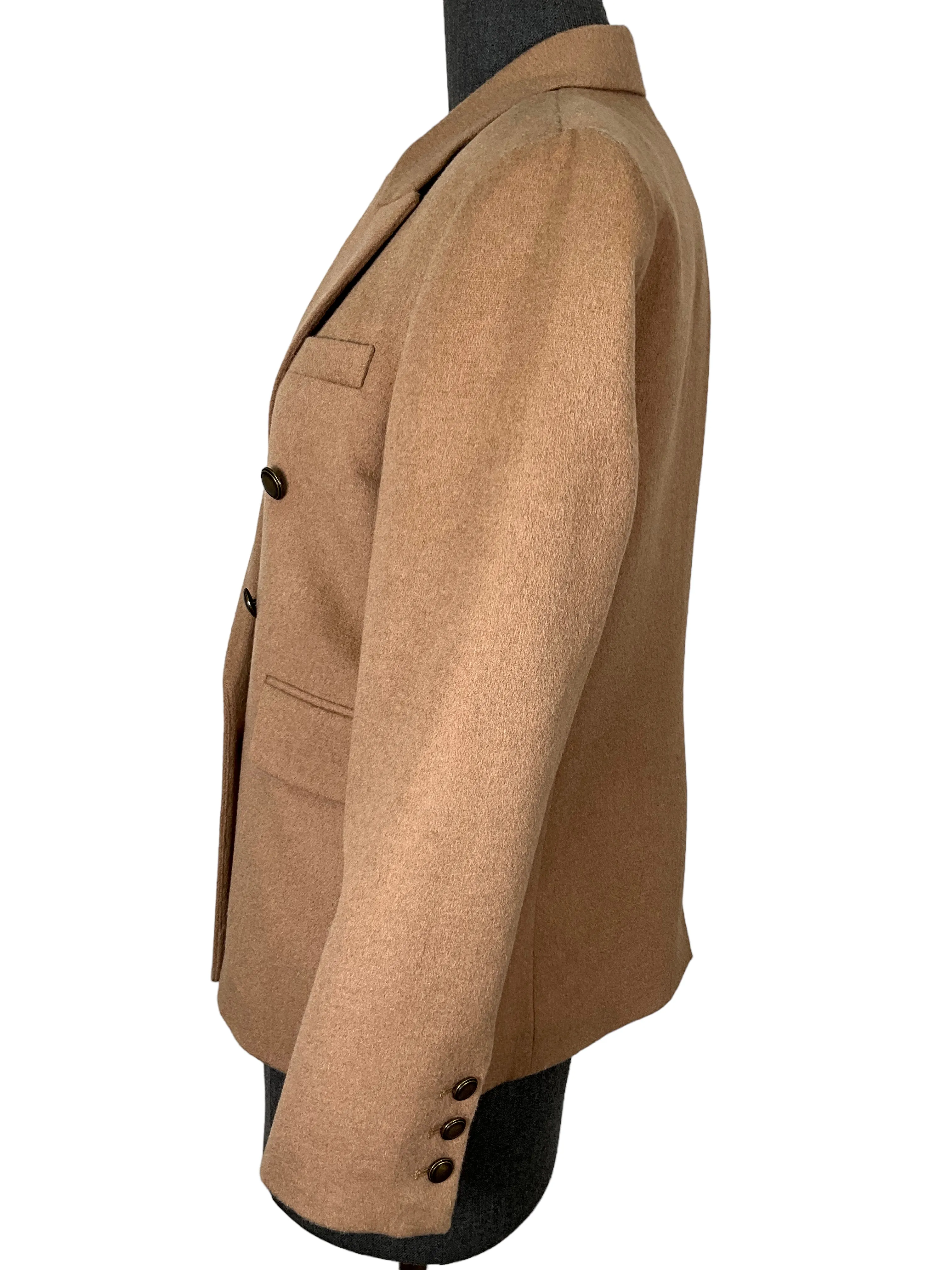 Nili Lotan Pimpton Camel Double-Breasted Grain De Poudre Blazer Size S