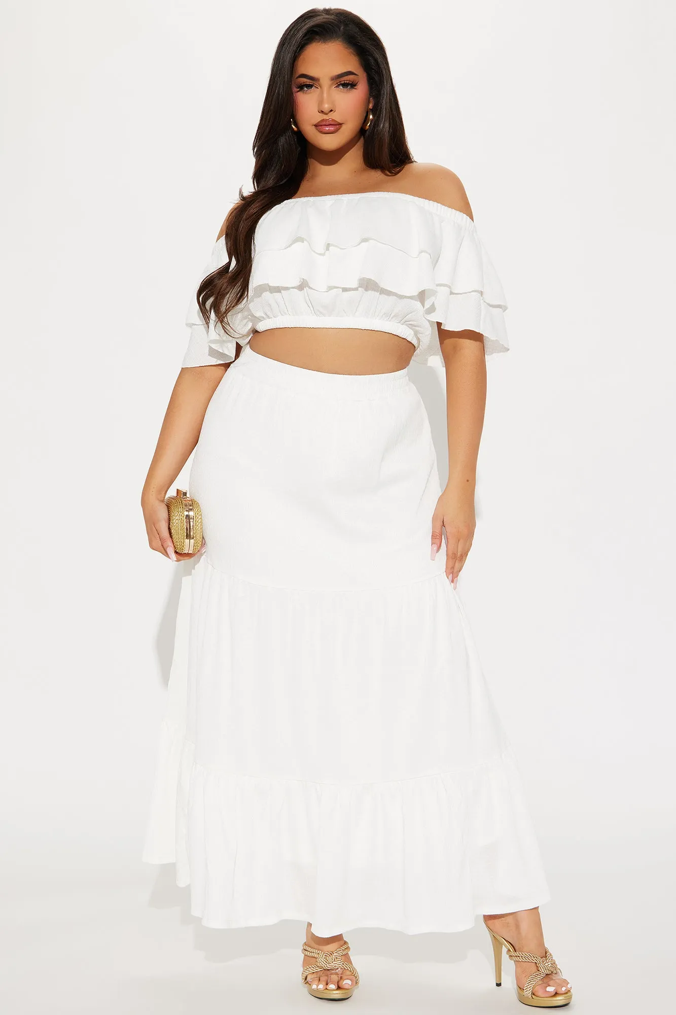 Noelle Tiered Skirt Set - White