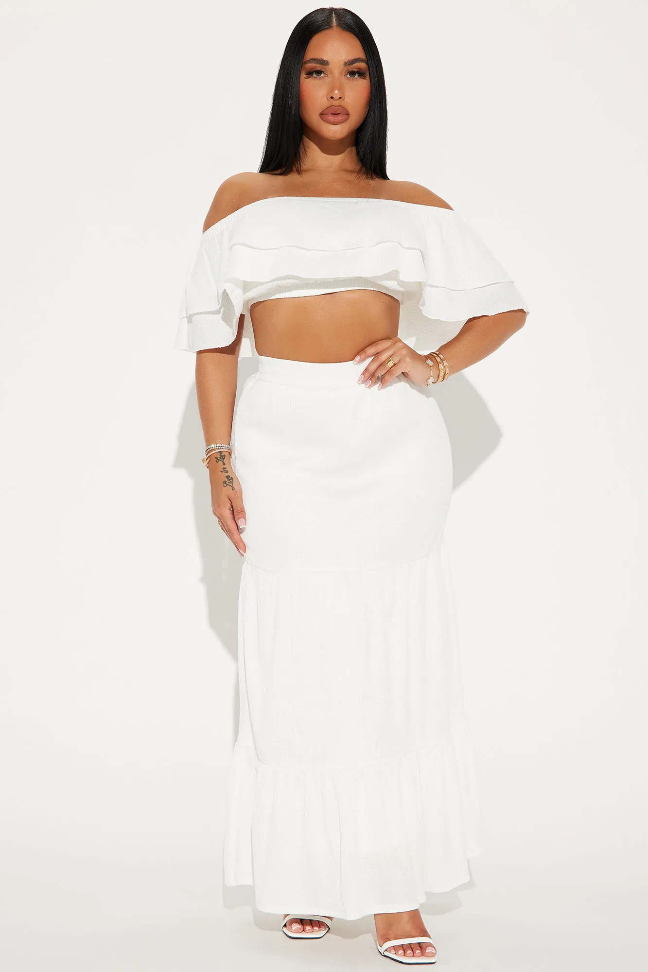 Noelle Tiered Skirt Set - White