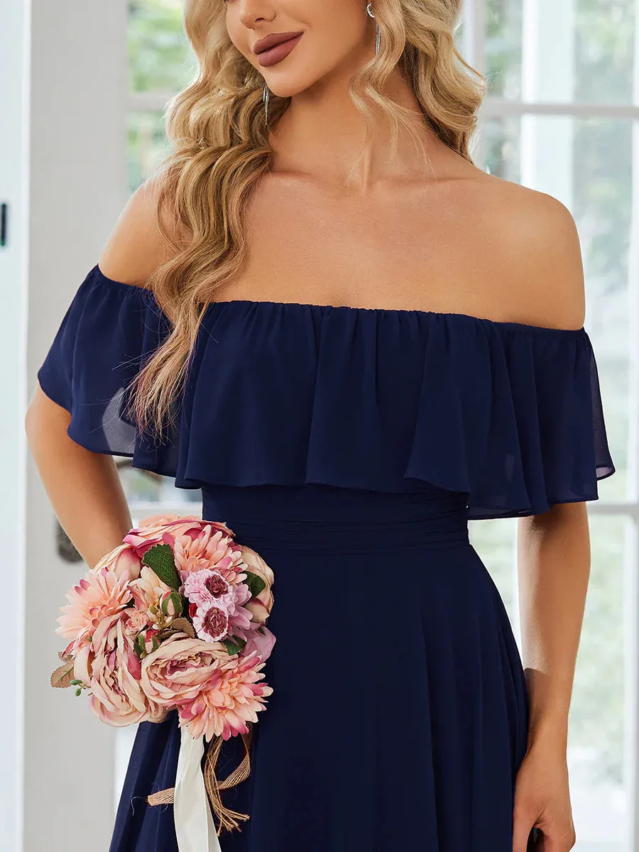 Off Shoulder Chiffon Split Bridesmaid Dress