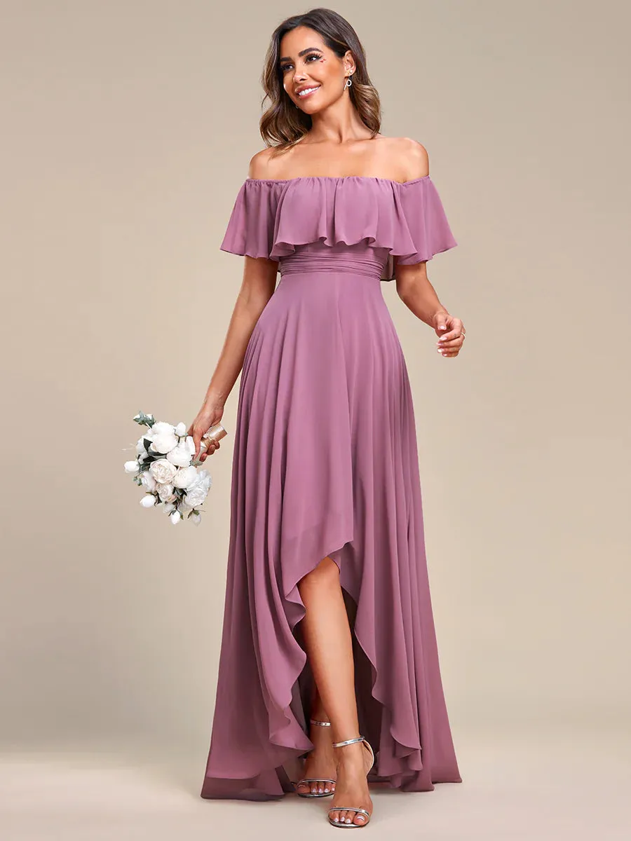 Off Shoulder Chiffon Split Bridesmaid Dress