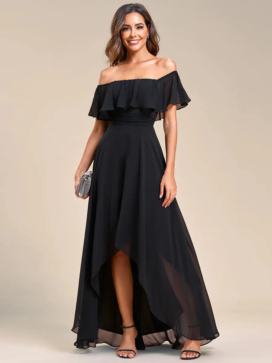 Off Shoulder Chiffon Split Bridesmaid Dress