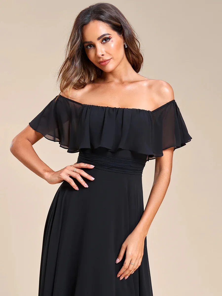 Off Shoulder Chiffon Split Bridesmaid Dress