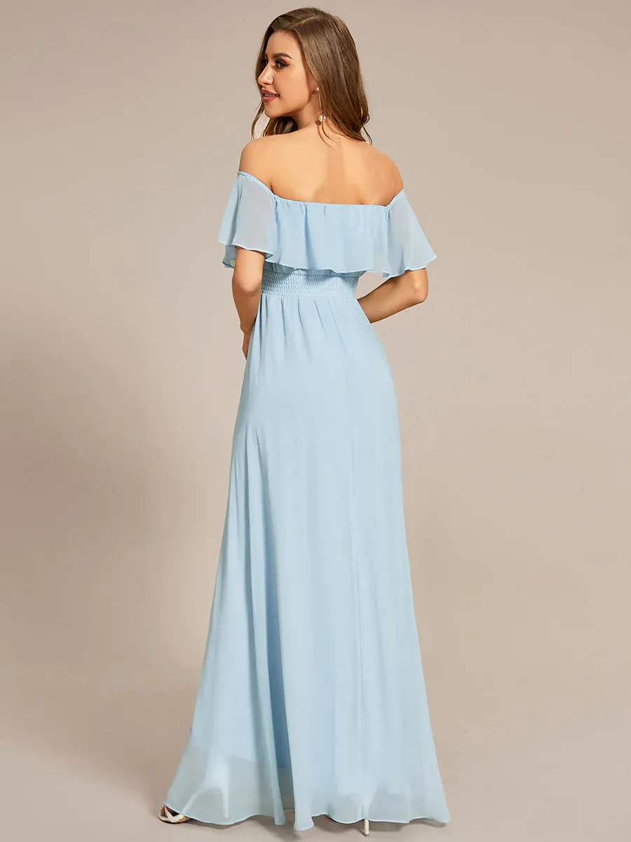 Off Shoulder Chiffon Split Bridesmaid Dress