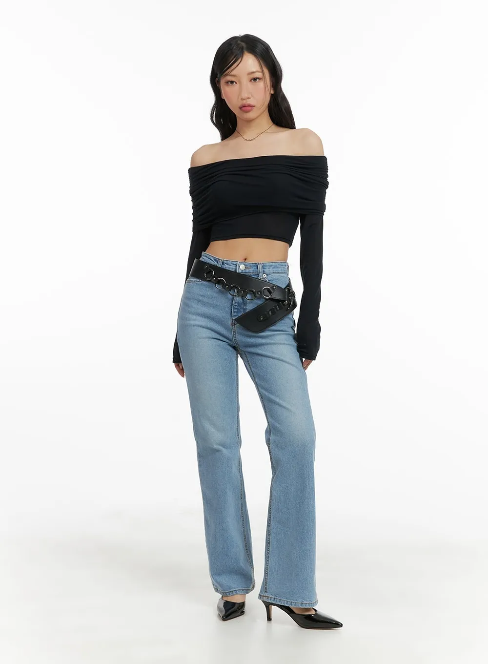 Off-Shoulder Long Sleeve Crop Top CM420