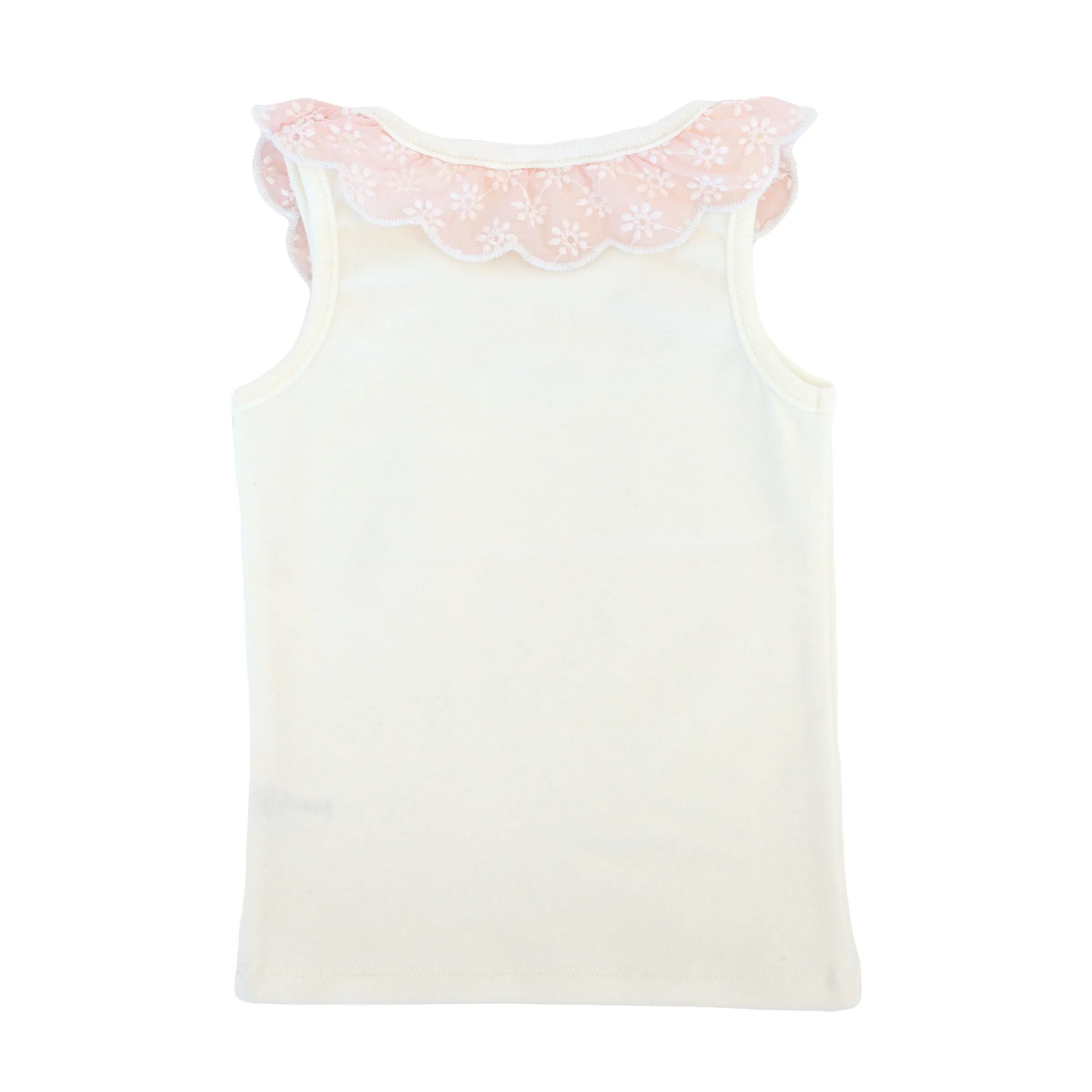 oh baby! Embroidered Daisies Collar Baby Rib Tank - Cream