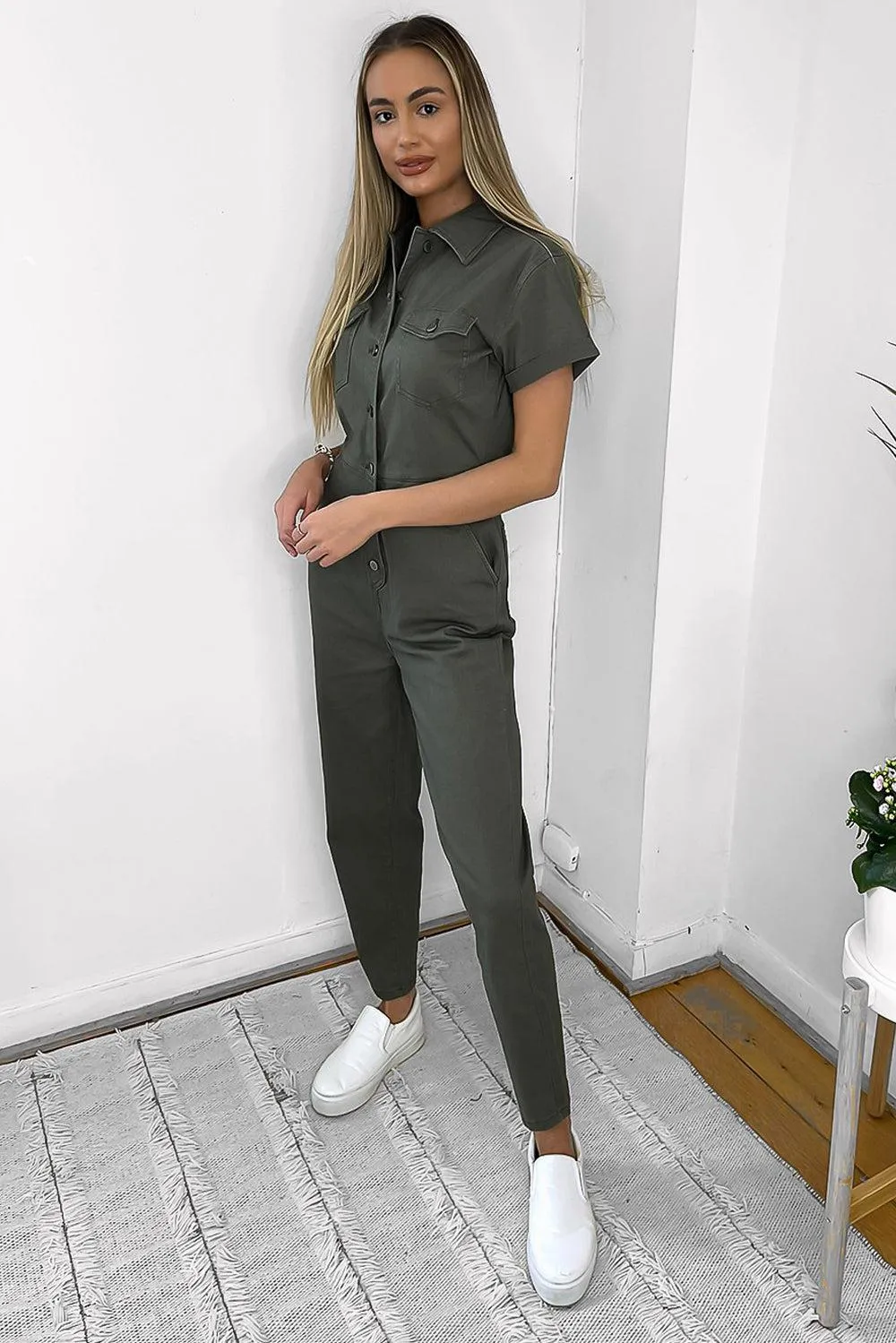 Olive Thin Denim Boiler Jumpsuit