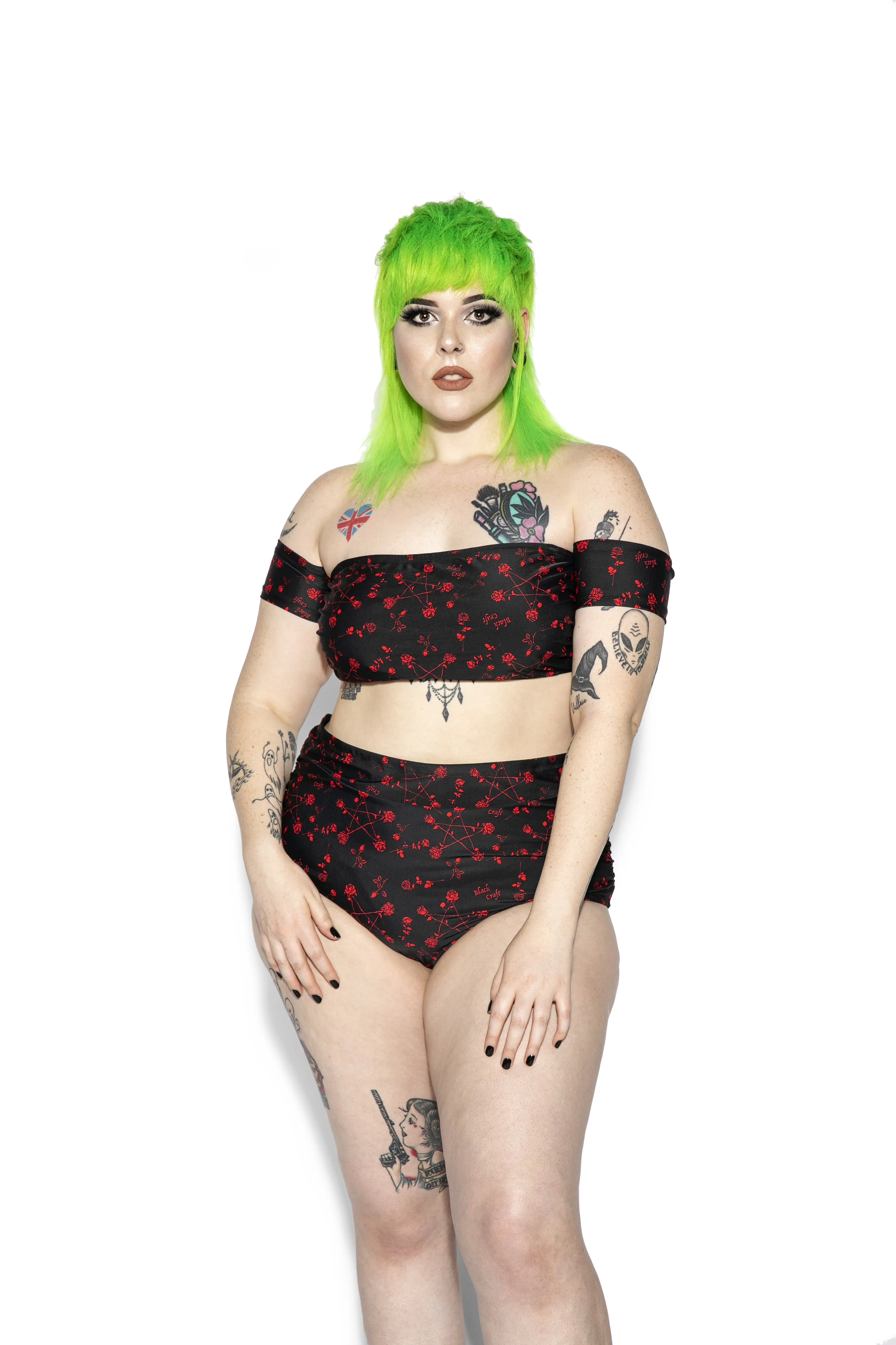 Pentagram Rose Off The Shoulder Swim Top