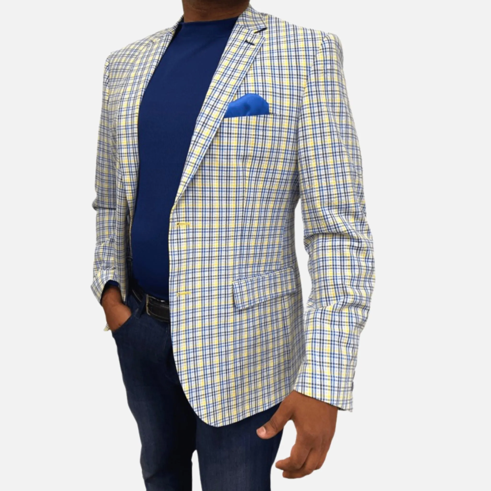 Plaid Blue Men’s Searsucker Blazer | Clearance Sale