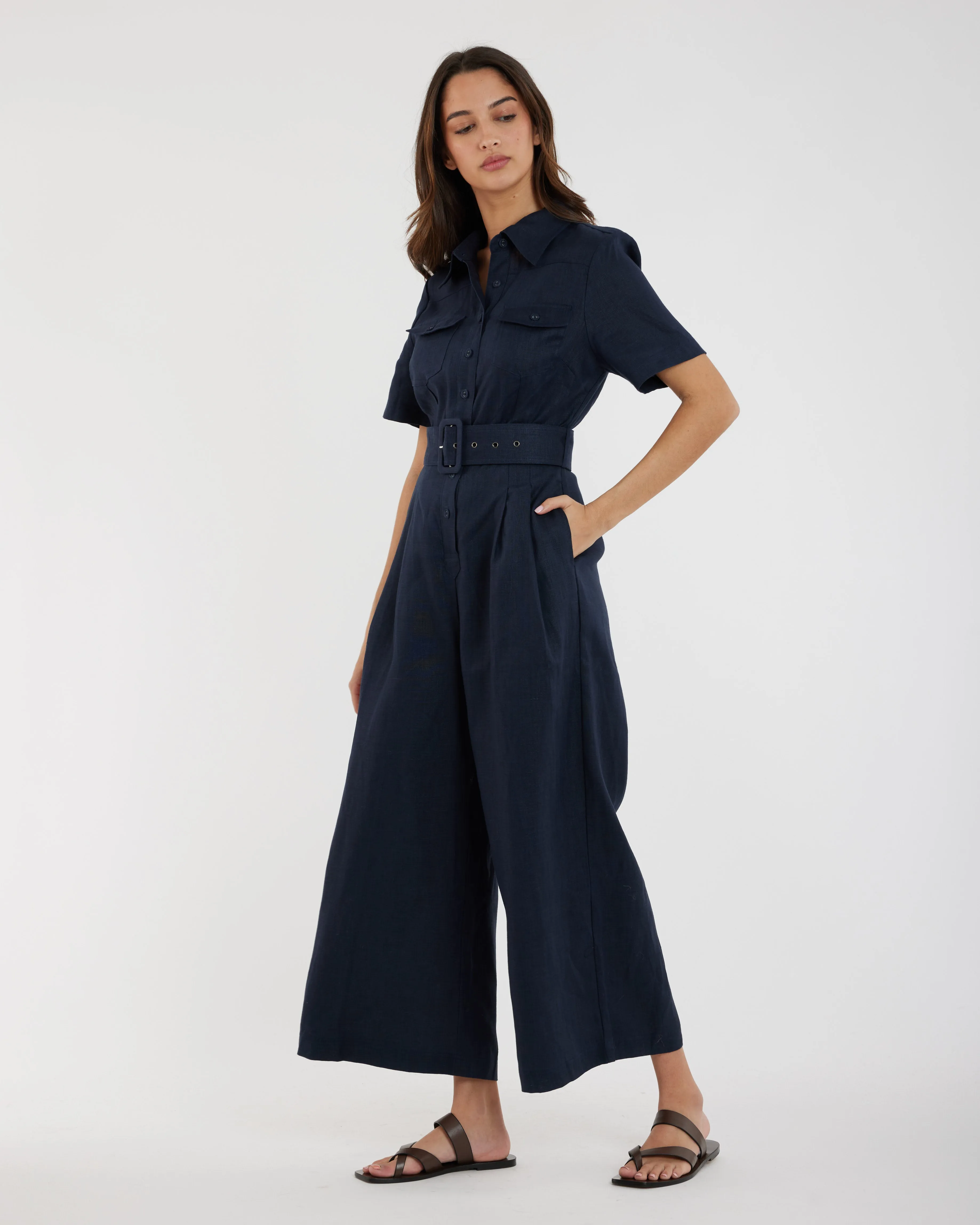 Portsea Linen Jumpsuit - Navy