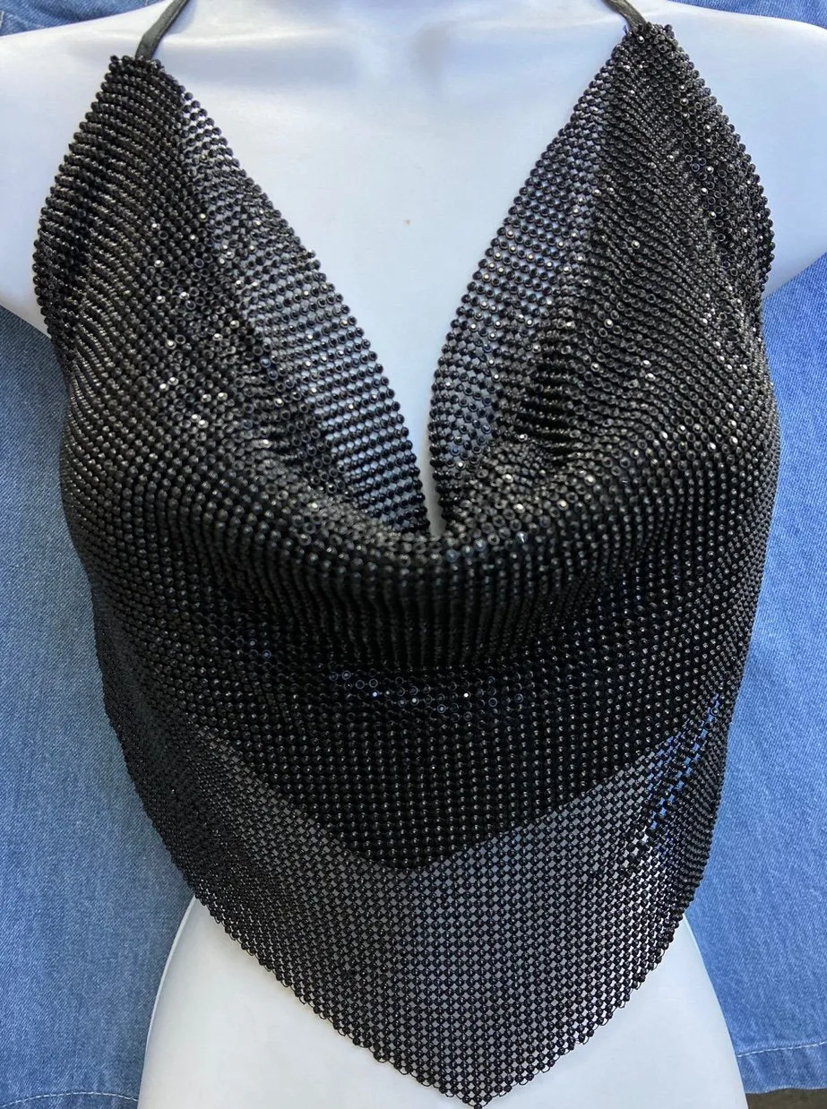 Rhinestone Cowl Neck Top