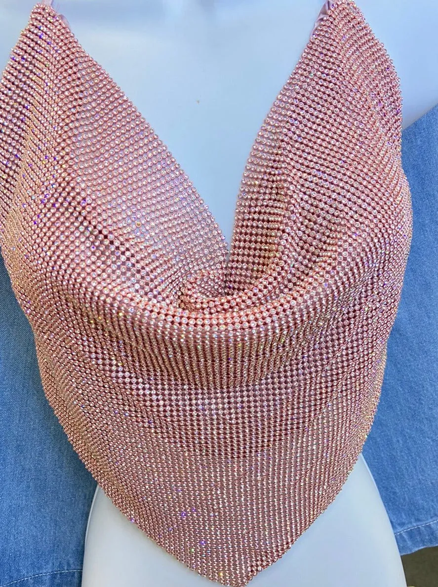 Rhinestone Cowl Neck Top