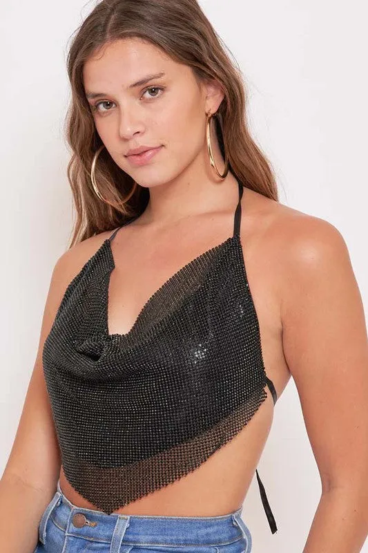 Rhinestone Cowl Neck Top