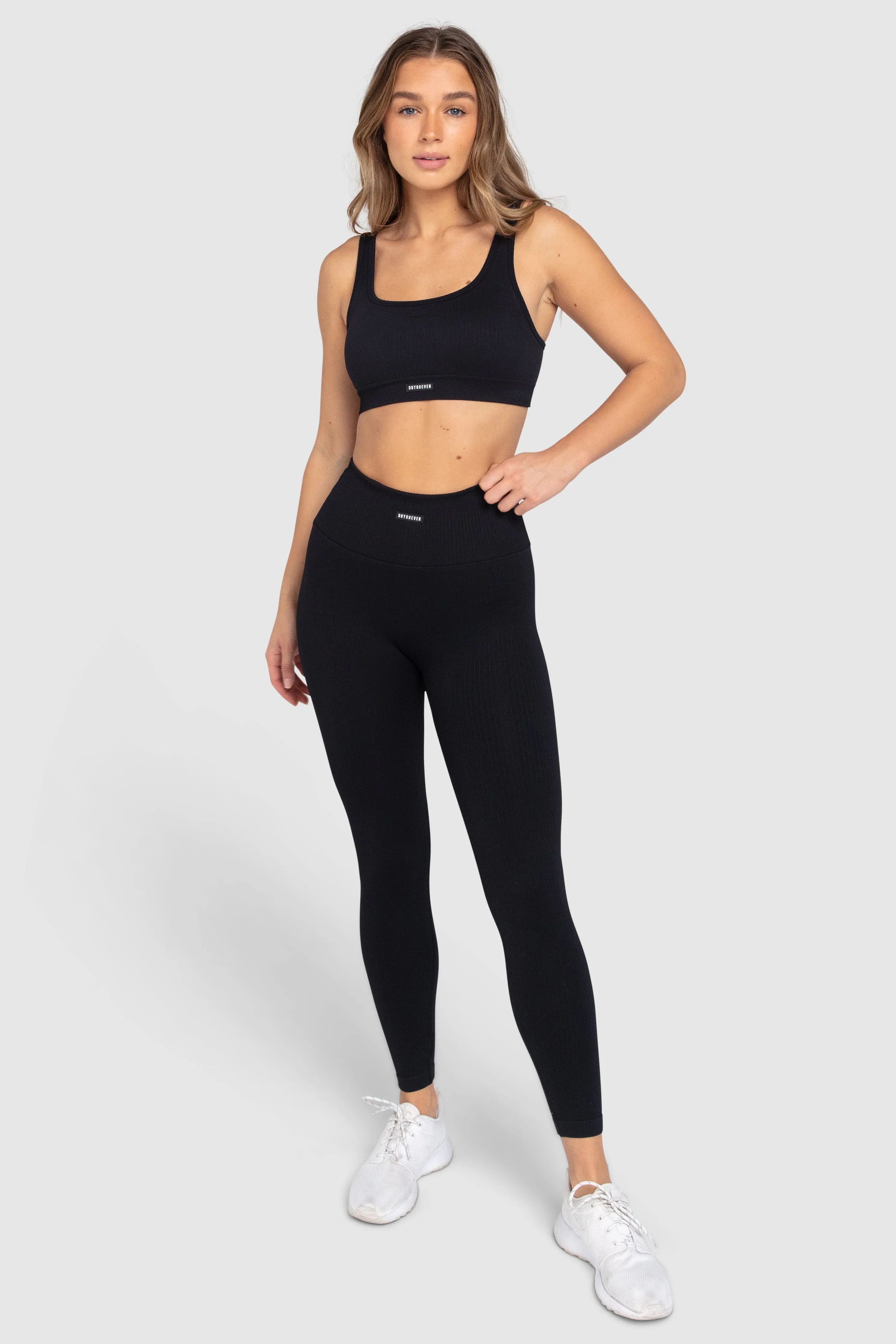 Ribbed Seamless Leggings - Midnight Black