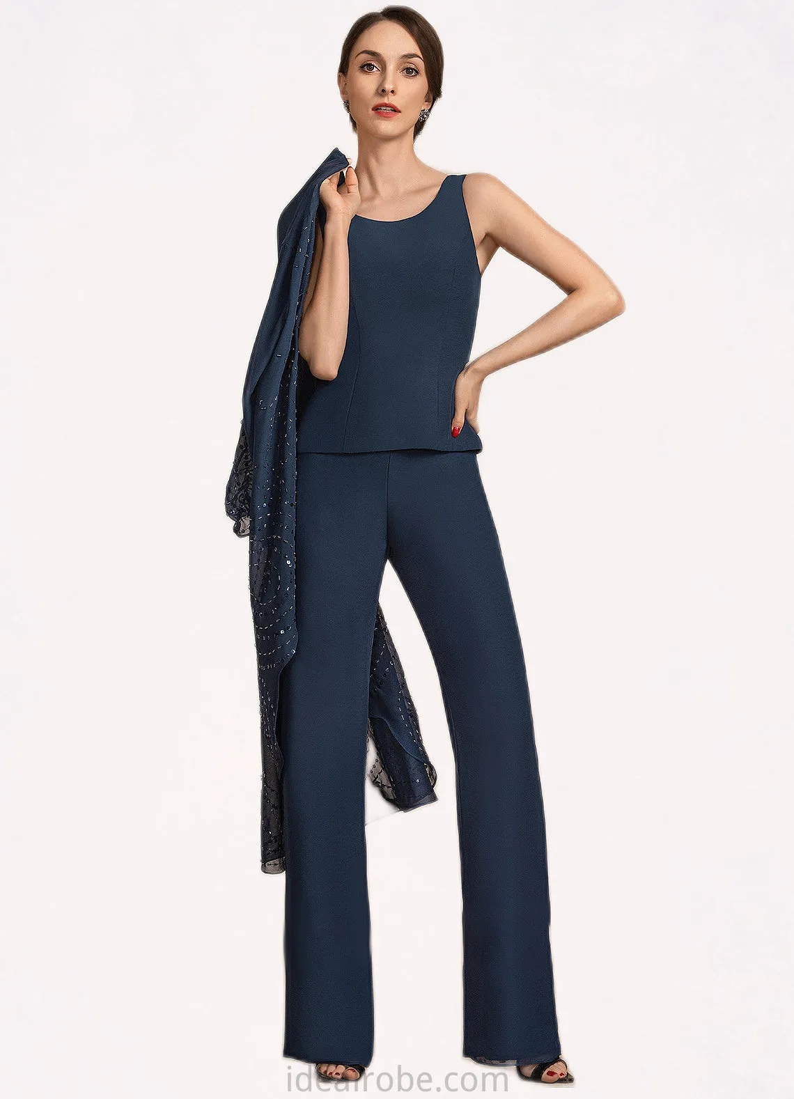 Rihanna Jumpsuit/Pantsuit Scoop Neck Floor-Length Chiffon Mother of the Bride Dress STK126P0014914