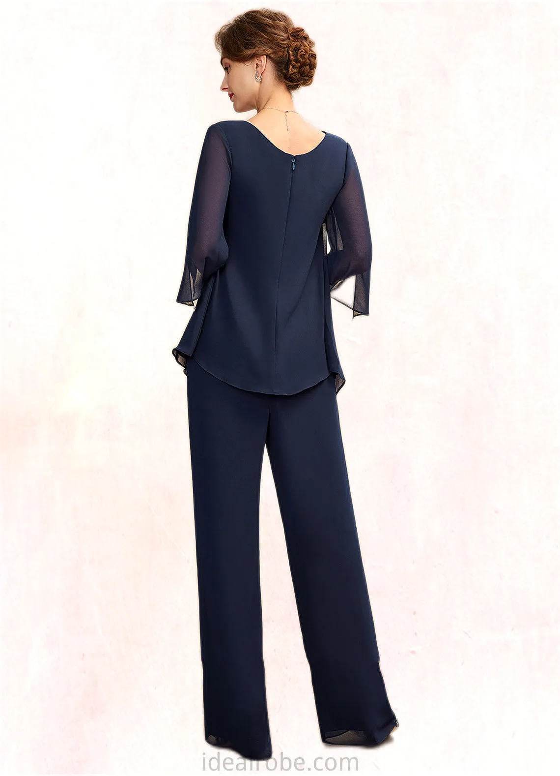 Riley Jumpsuit/Pantsuit V-neck Floor-Length Chiffon Mother of the Bride Dress With Cascading Ruffles STK126P0015019