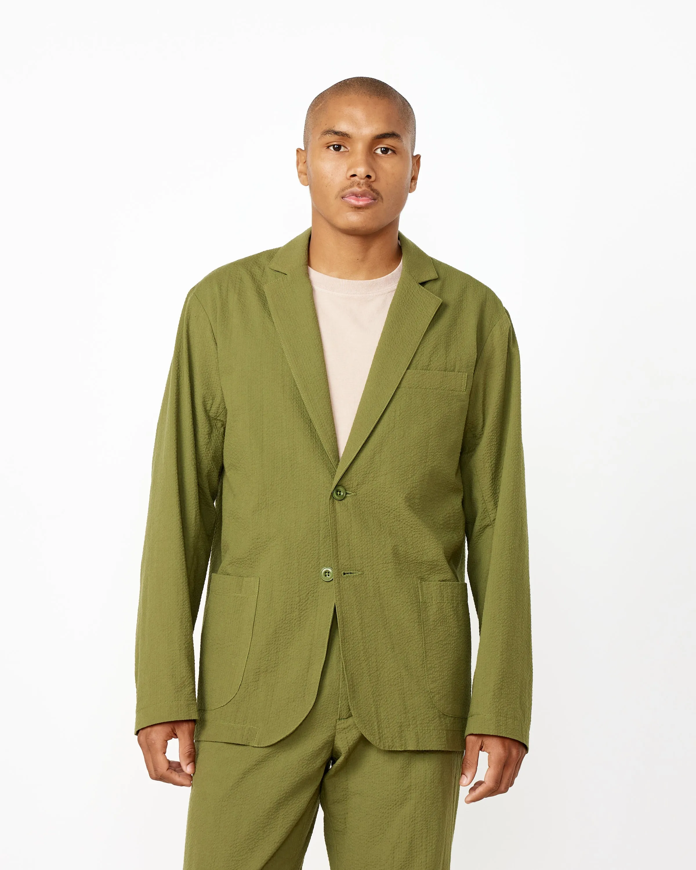 Seersucker Blazer in Pesto