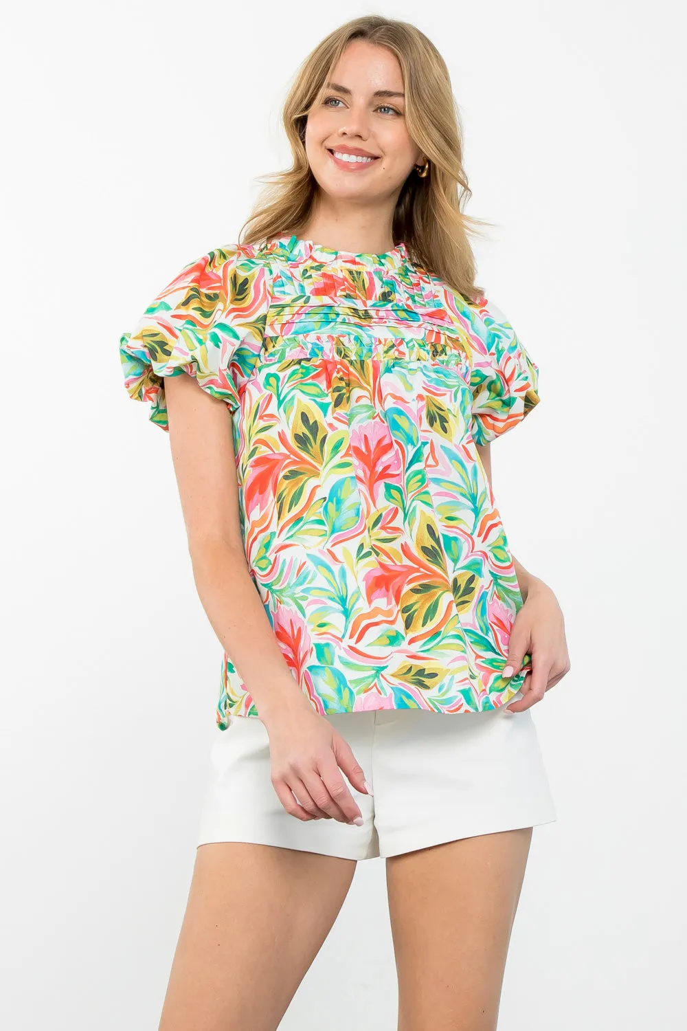 Short Puff Sleeve Print Top