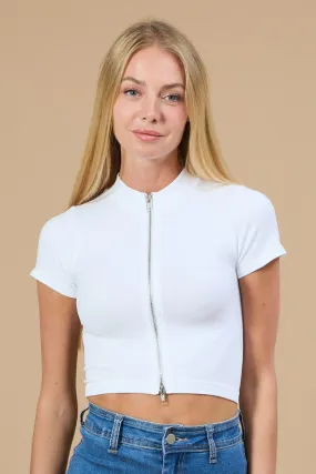 Short Sleeve Zip Up Seamless Crop Top