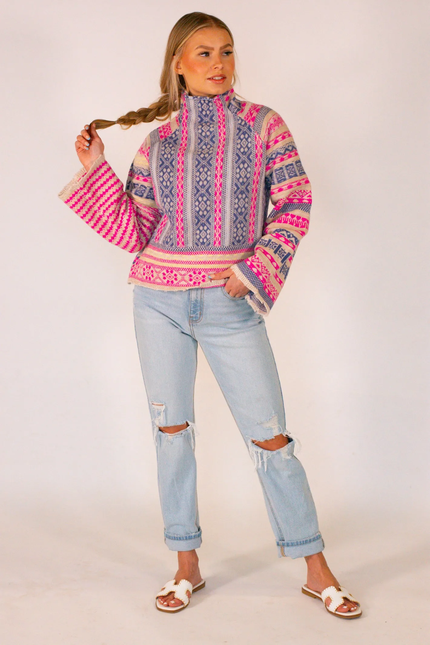 Sweetest Potential Patchwork Mock Neck Sweater