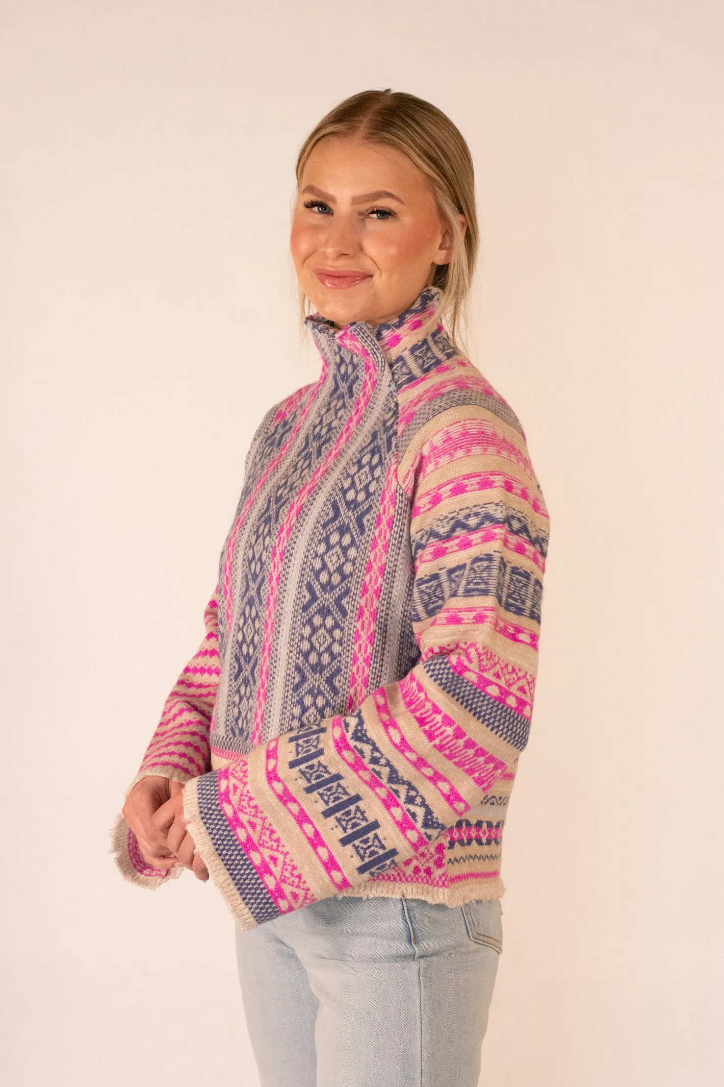 Sweetest Potential Patchwork Mock Neck Sweater