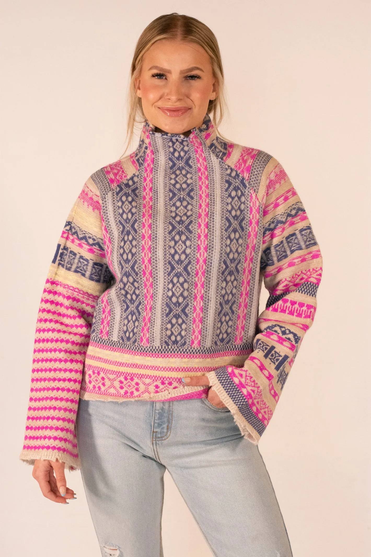 Sweetest Potential Patchwork Mock Neck Sweater