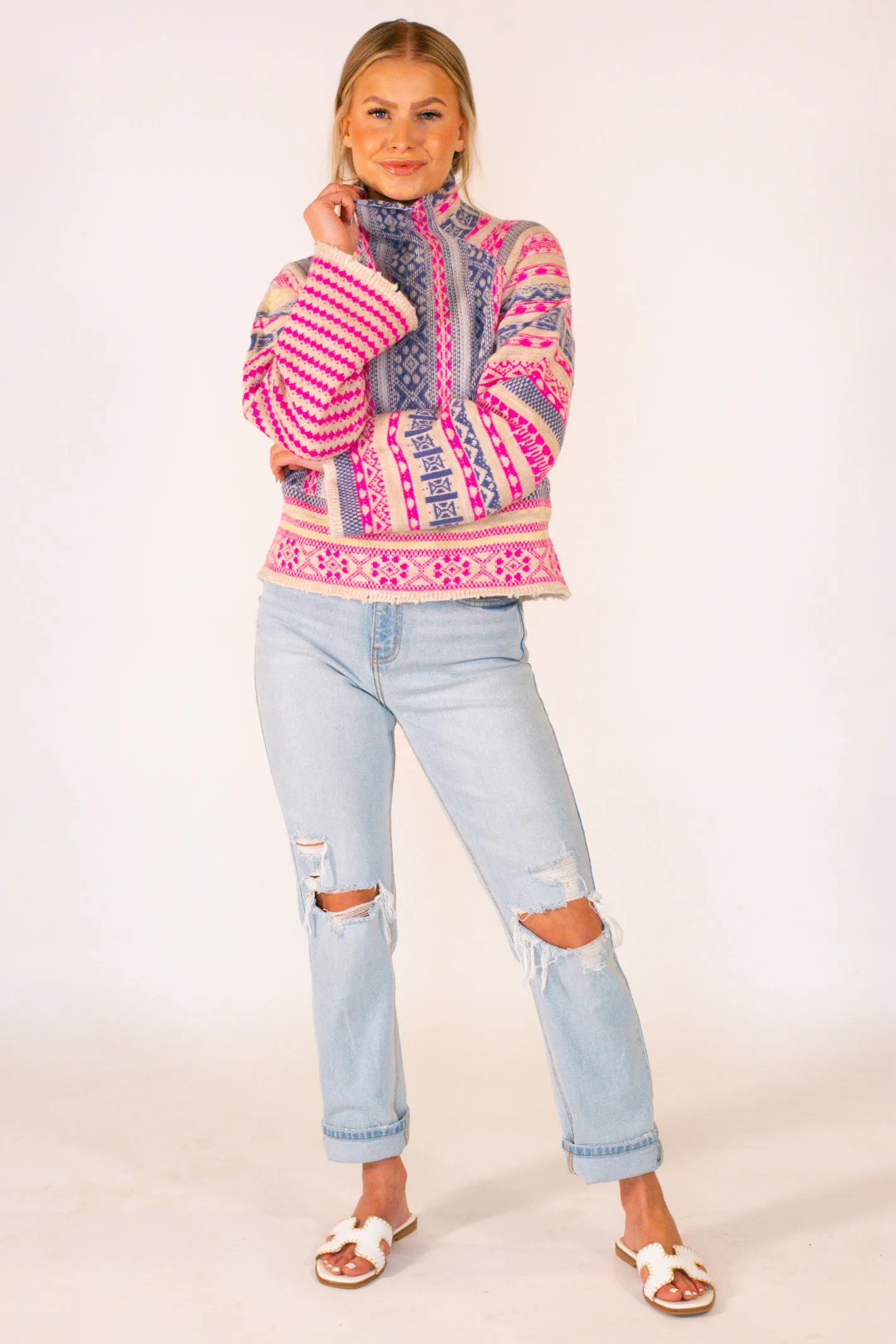 Sweetest Potential Patchwork Mock Neck Sweater