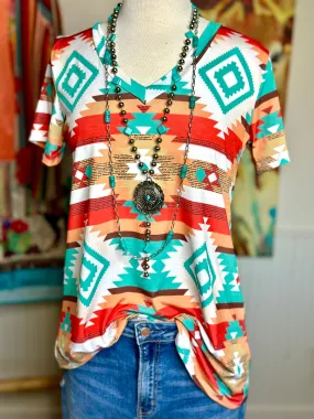 The Cave Creek Aztec V Neck Top