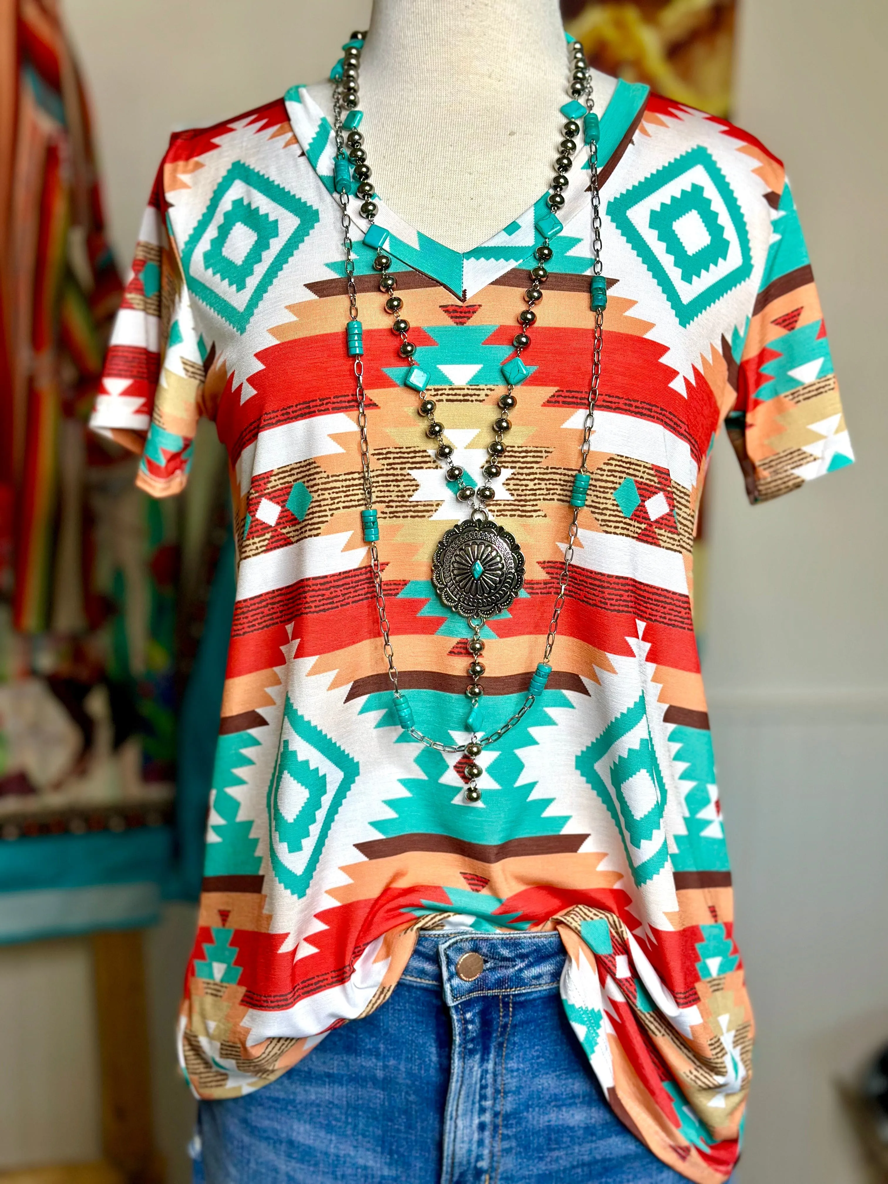 The Cave Creek Aztec V Neck Top