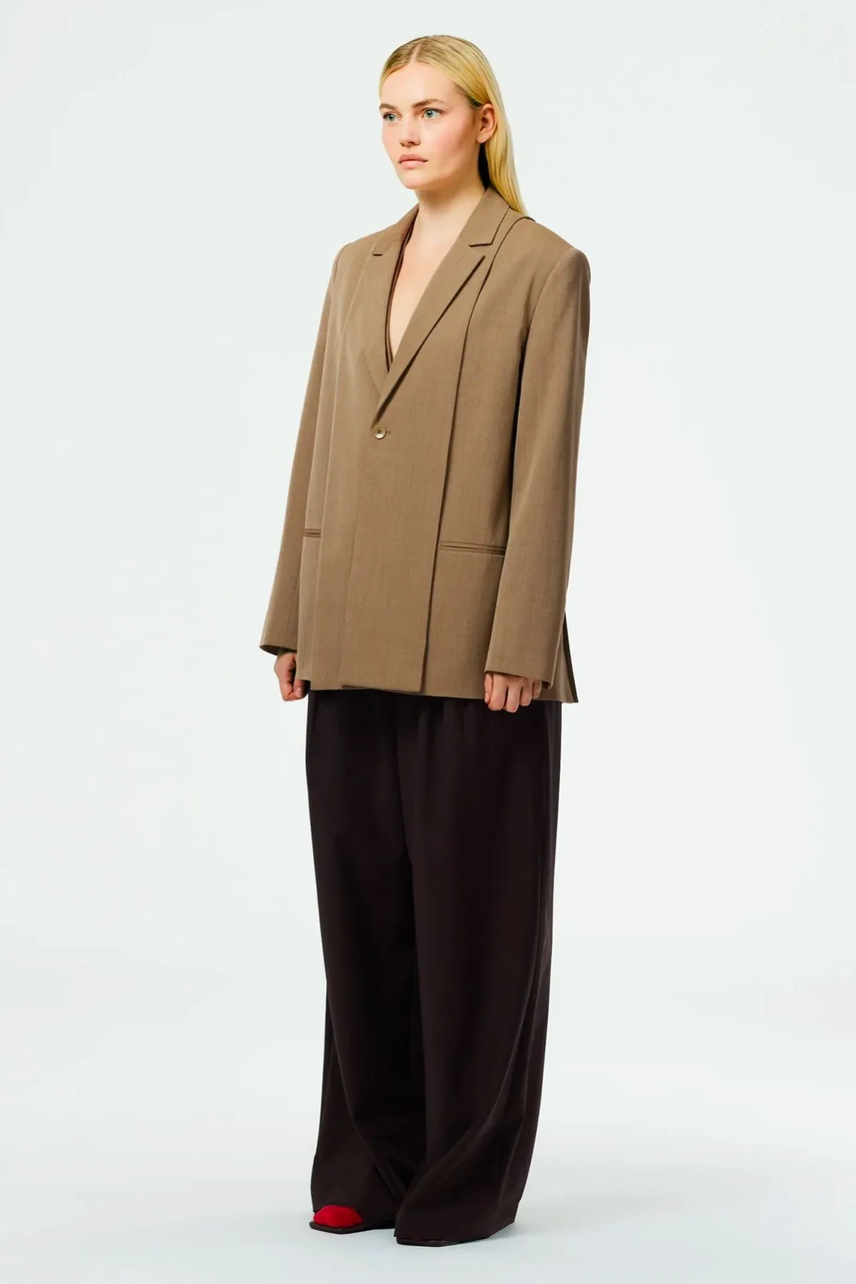 Tibi Wool Tricotine Blazer - Dark Tan