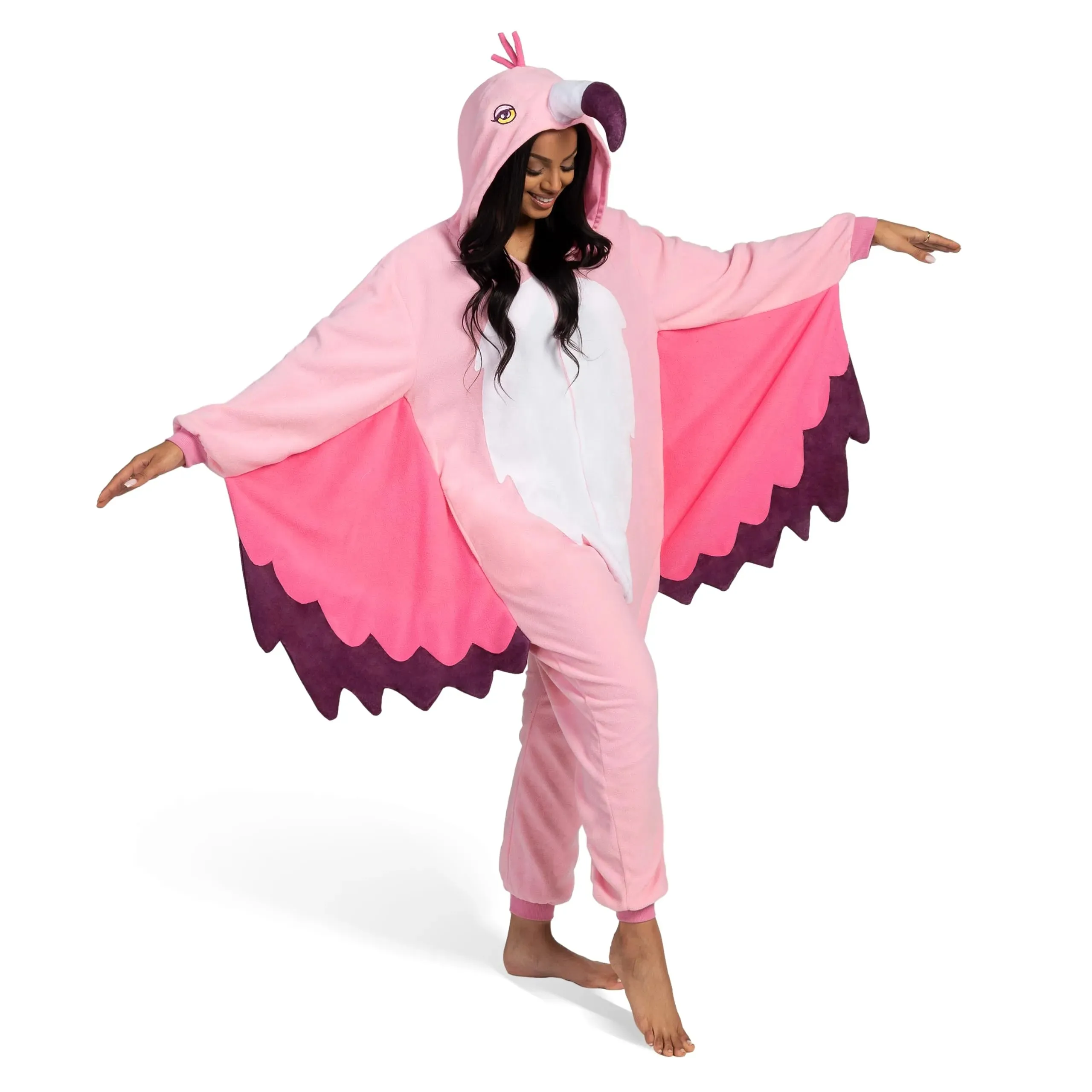 Unisex Adult Flamingo Pajama Plush Costume with Hat Tail