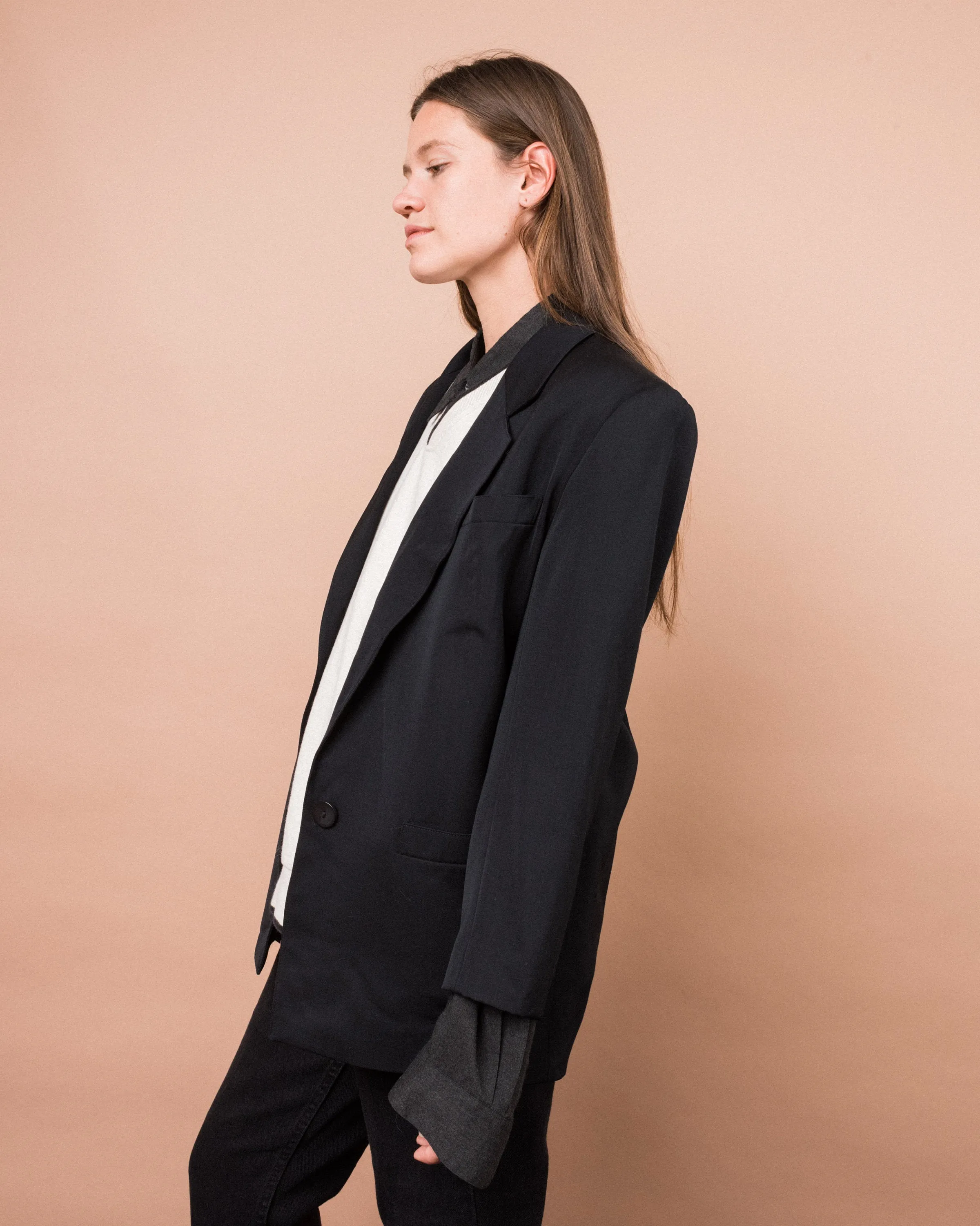 Vintage Black Wool Blazer (S/M)