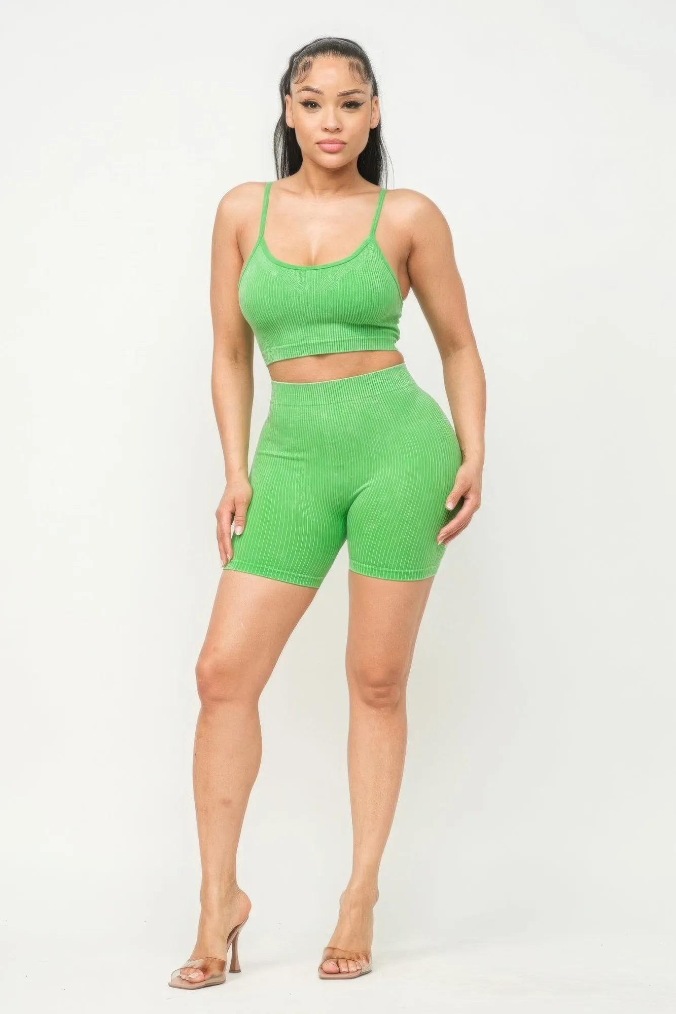 Washed Seamless Basic Tank Top And Shorts Set