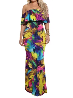 Women Off Shoulder Floral Maxi Dress