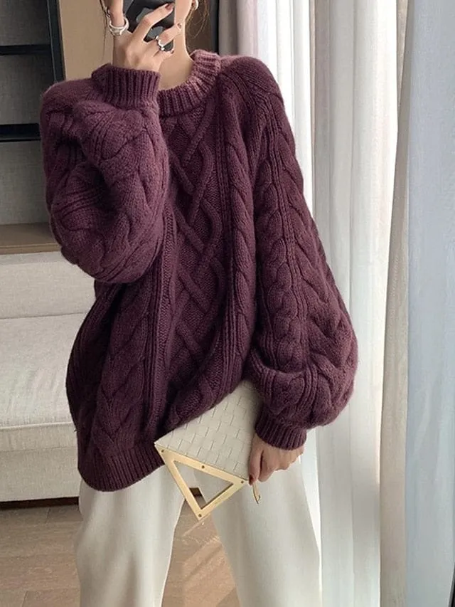 Women's Cozy Cable Knit Drop Shoulder Sweater