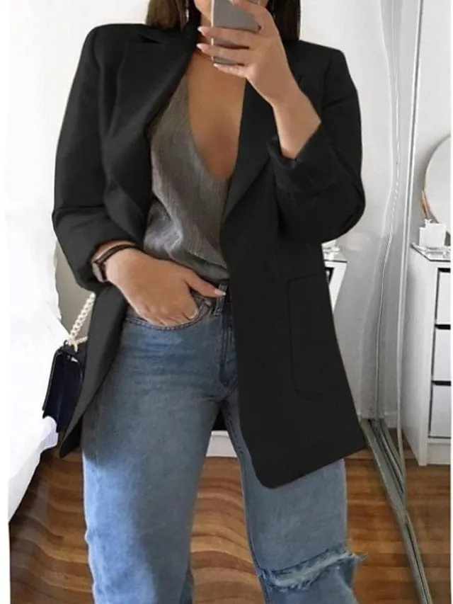 Women's Plus Size Curve Blazer for Fall and Winter with Long Sleeve and Pocket