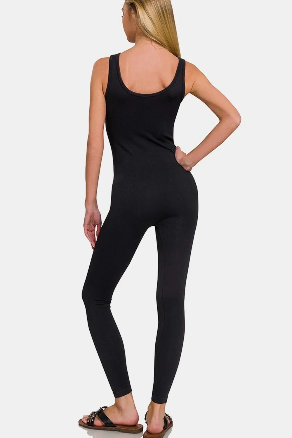 Zenana Ribbed Bra Padded Sports Seamless Jumpsuit